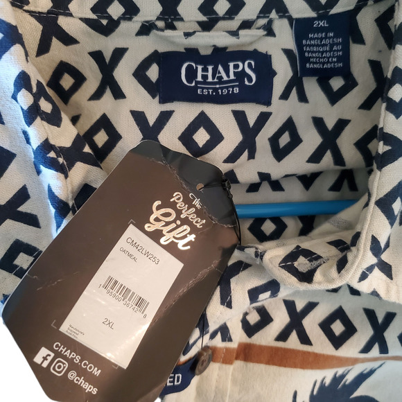 Chaps Double Sided Cotton Shirt 2XL Moose Print Long Sleeve Outdoors Cabin - Picture 11 of 12